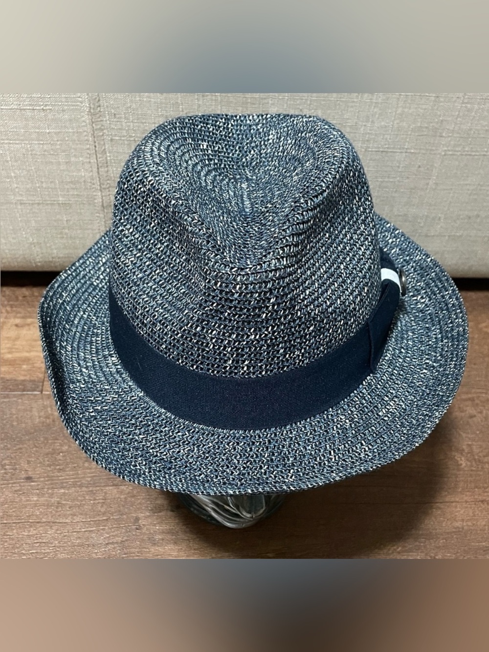 Men's Bruno Capelo Fedora 100% Poly Braid Navy  Blue and White Ricardo